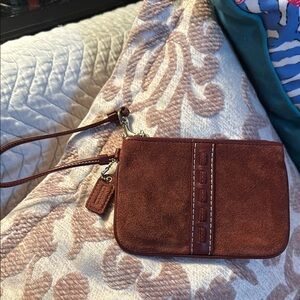 Coach Suede Wristlet in Rich Brown